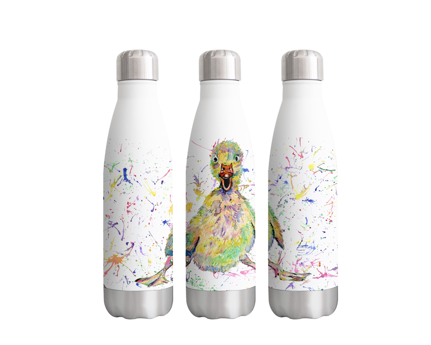 Duckling baby Duck Farm Animals Watercolour Rainbow Art Bottle  500ml