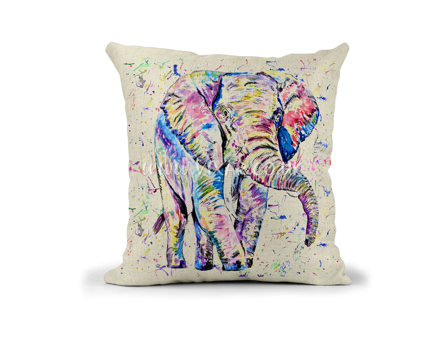 Elephant wildlife animals Watercolour Rainbow Linnen Cushion With filling or cover only, 40x40cm