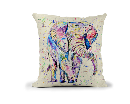 Elephant wildlife animals Watercolour Rainbow Linnen Cushion With filling or cover only, 40x40cm