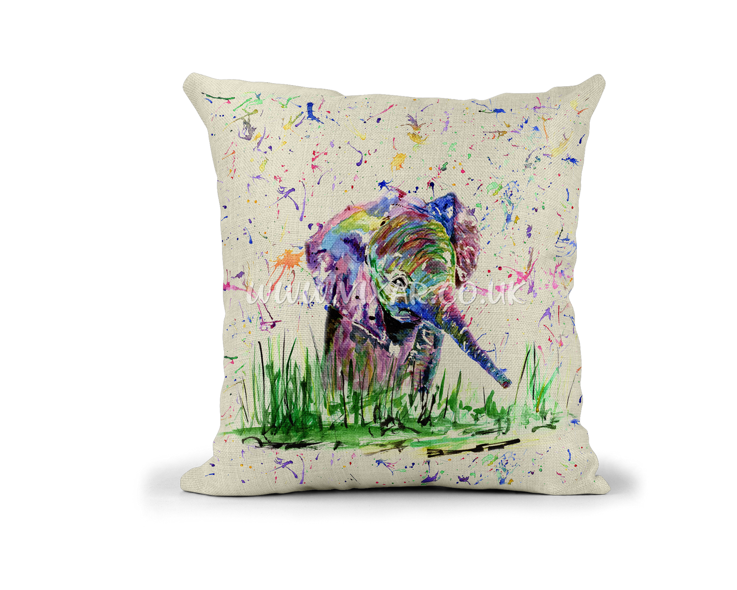 Elephant baby wildlife aniumals Watercolour Rainbow Linnen Cushion With filling or cover only, 40x40cm