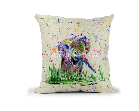 Elephant baby wildlife aniumals Watercolour Rainbow Linnen Cushion With filling or cover only, 40x40cm