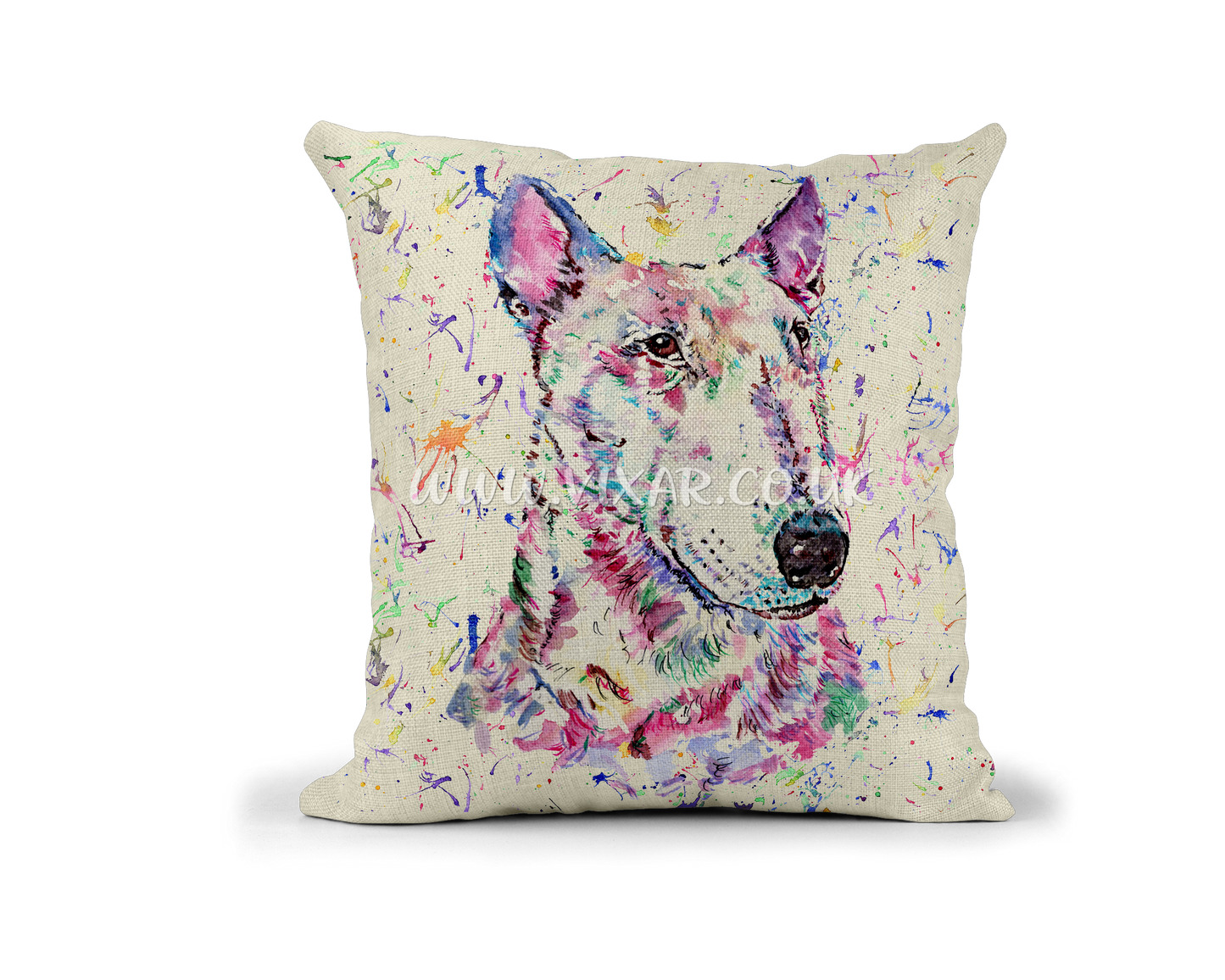 Bully English Bull Terrier Dog Pet animals Watercolour Rainbow Linnen Cushion With filling or cover only, 40x40cm