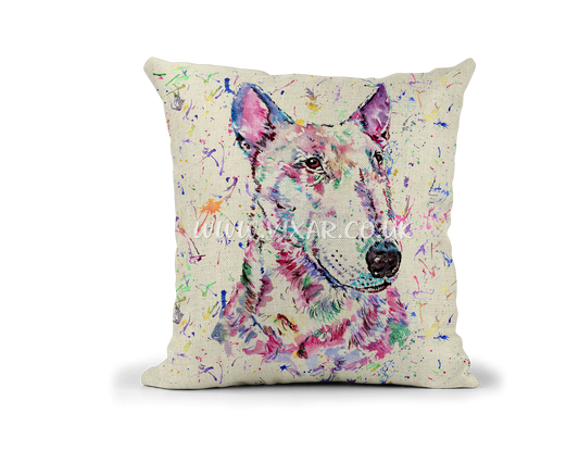 Bully English Bull Terrier Dog Pet animals Watercolour Rainbow Linnen Cushion With filling or cover only, 40x40cm