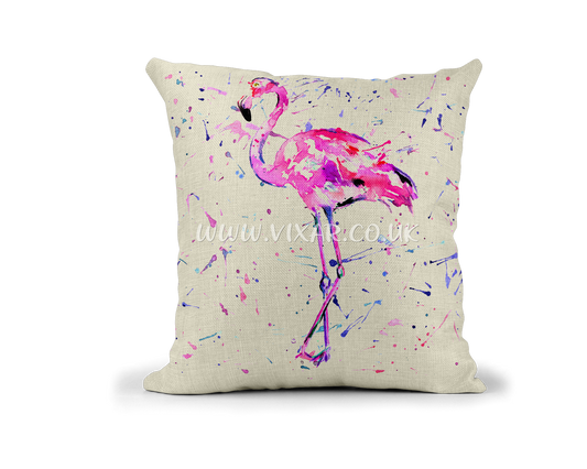 Flamingo Bird animals Watercolour Rainbow Linnen Cushion With filling or cover only, 40x40cm