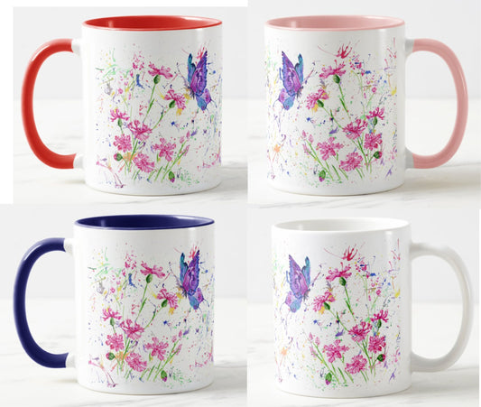 Butterfly flowers Butterflies insect Wildlife Animals Watercolour Rainbow Art Coloured Mug Cup
