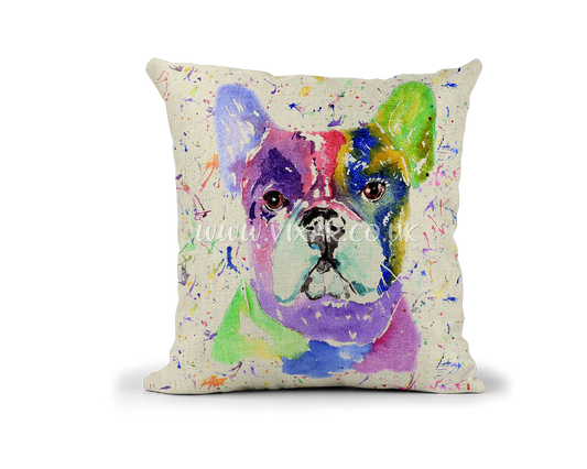French Bulldog Frenchie Dog Pet animals Watercolour Rainbow Linnen Cushion With filling or cover only, 40x40cm