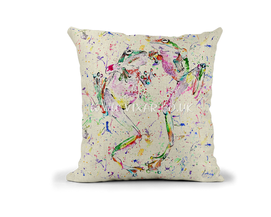 Frogs dancing worms animals Watercolour Rainbow Linnen Cushion With filling or cover only, 40x40cm