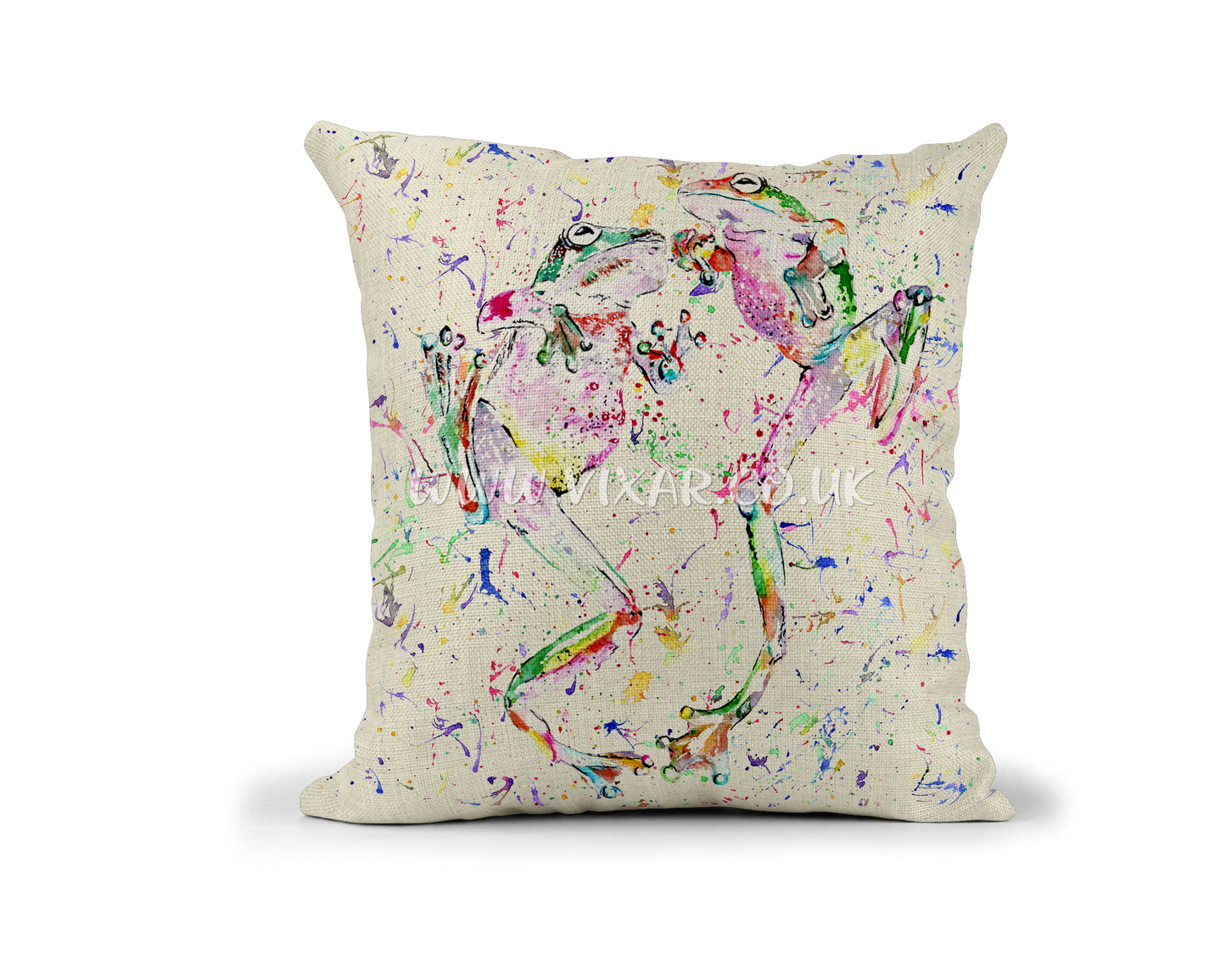 Frogs dancing worms animals Watercolour Rainbow Linnen Cushion With filling or cover only, 40x40cm