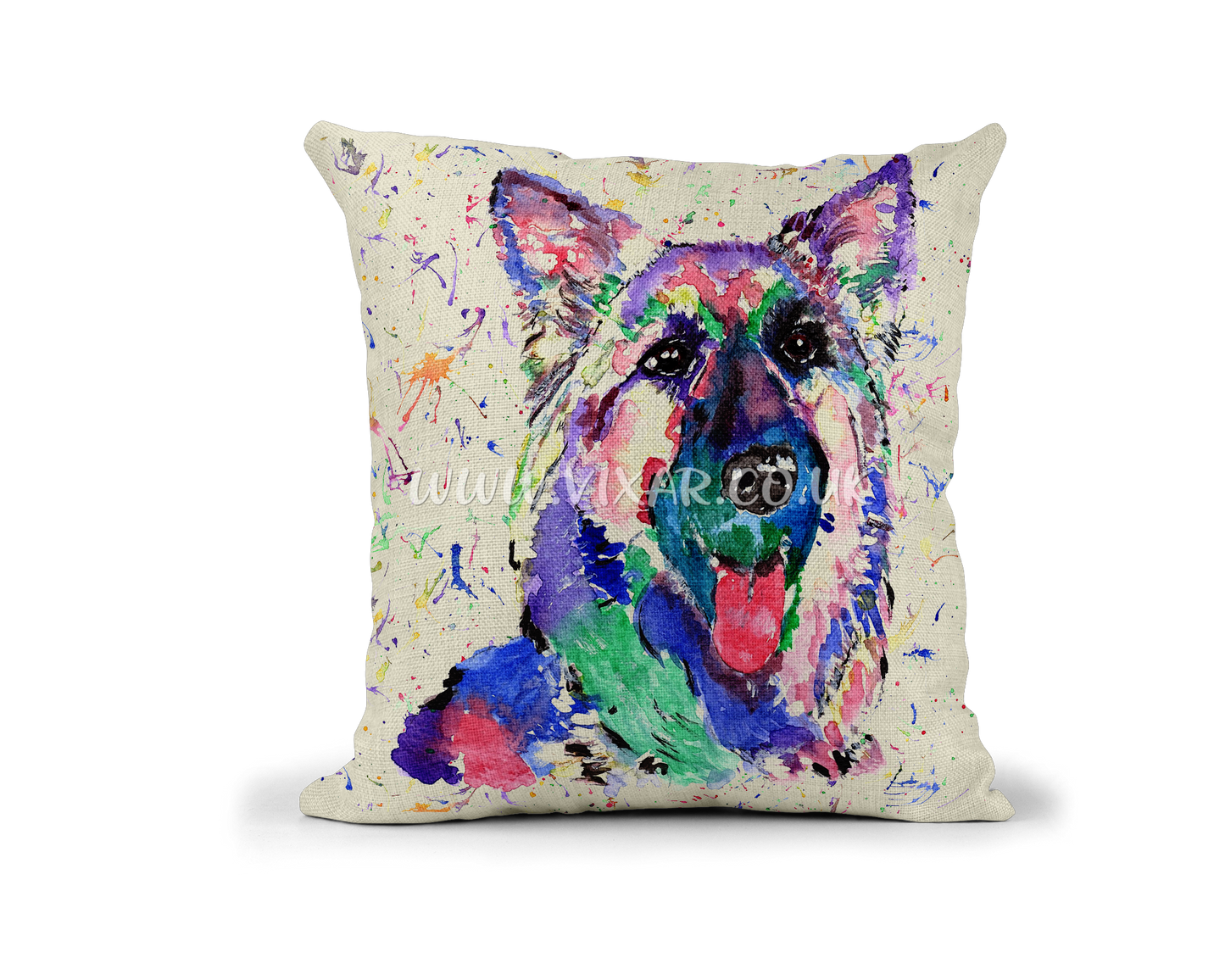 German Shepherd Dog Pet animals Watercolour Rainbow Linnen Cushion With filling or cover only, 40x40cm