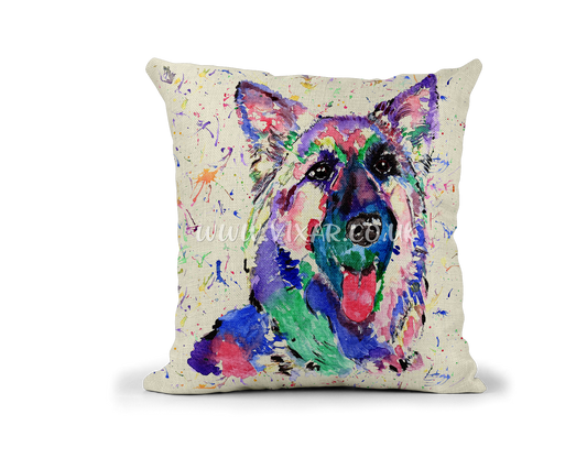 German Shepherd Dog Pet animals Watercolour Rainbow Linnen Cushion With filling or cover only, 40x40cm