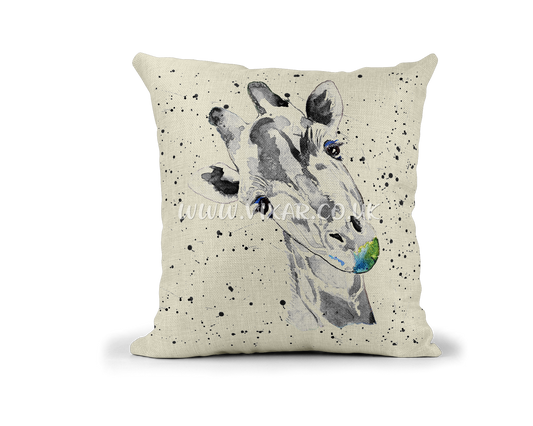 Giraffe safari black - white edition wildlife animals Watercolour Rainbow Linnen Cushion With filling or cover only, 40x40cm