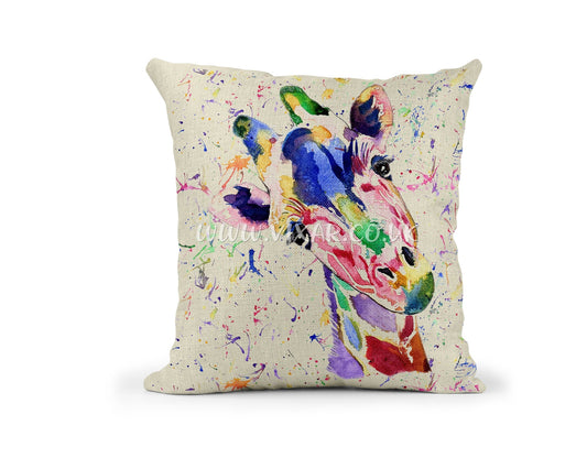 Giraffe Safari animals Watercolour Rainbow Linnen Cushion With filling or cover only, 40x40cm