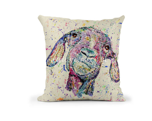 Goat Farm animals Watercolour Rainbow Linnen Cushion With filling or cover only, 40x40cm