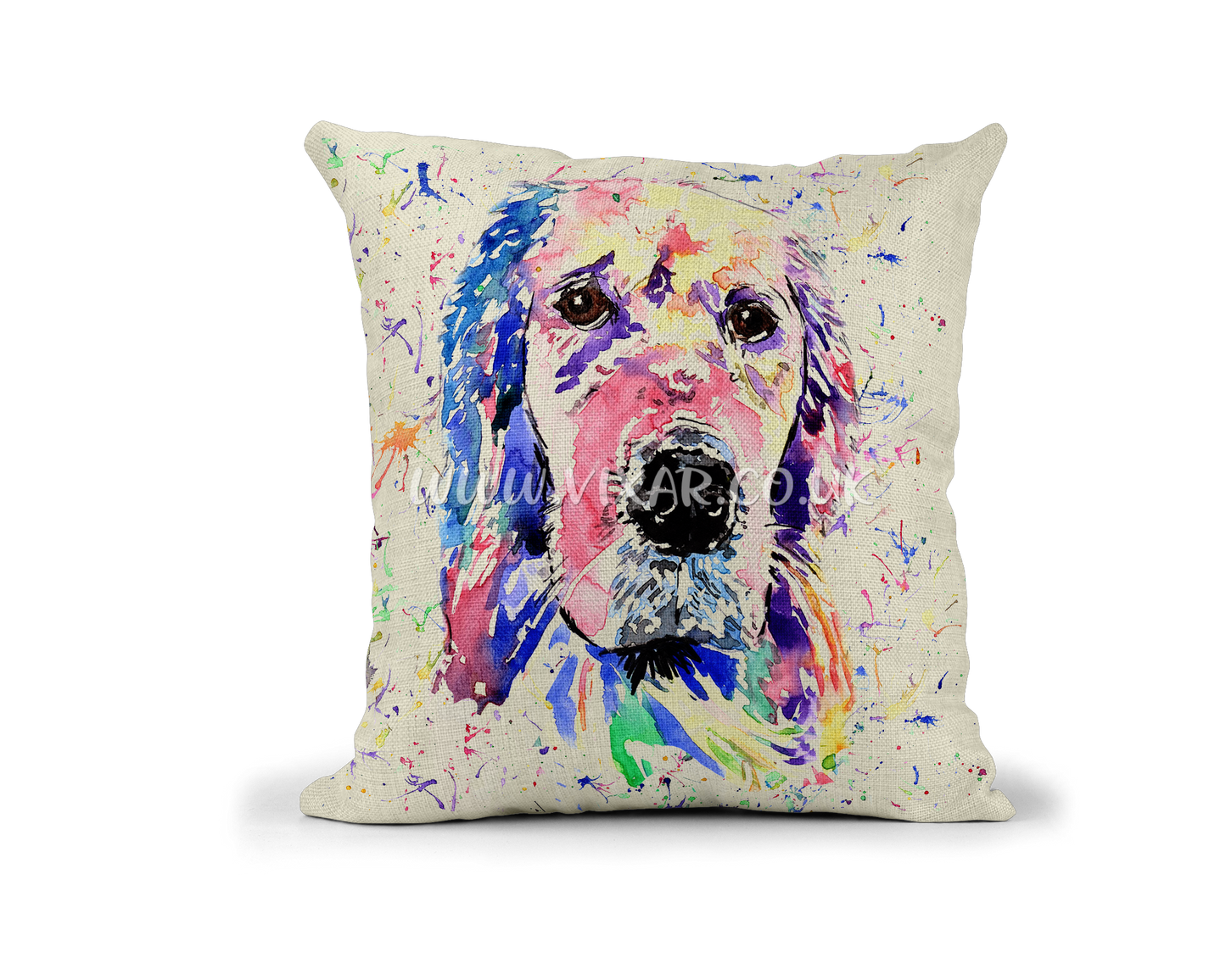 Golden Retriever Dog Pet animals Watercolour Rainbow Linnen Cushion With filling or cover only, 40x40cm