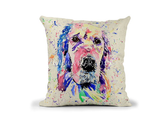 Golden Retriever Dog Pet animals Watercolour Rainbow Linnen Cushion With filling or cover only, 40x40cm
