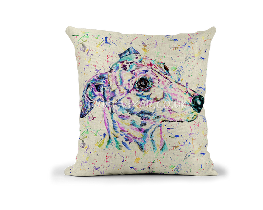 Greyhound Racing Dog Pet animals Watercolour Rainbow Linnen Cushion With filling or cover only, 40x40cm