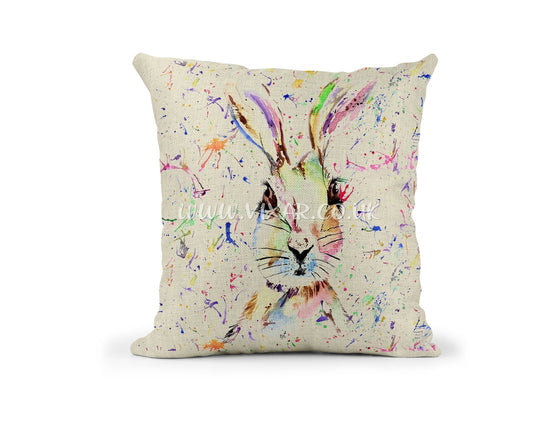 Hare Jackrabbits Rabbit wildlife animals Watercolour Rainbow Linnen Cushion With filling or cover only, 40x40cm