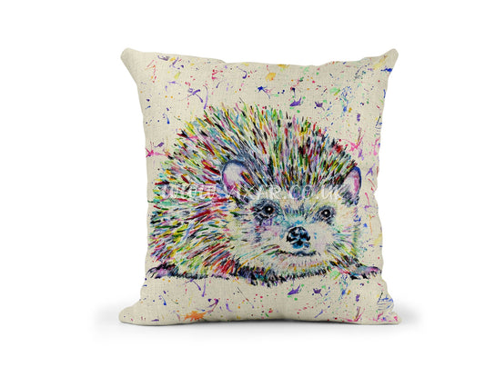 Hedgehog wildlife animals Watercolour Rainbow Linnen Cushion With filling or cover only, 40x40cm