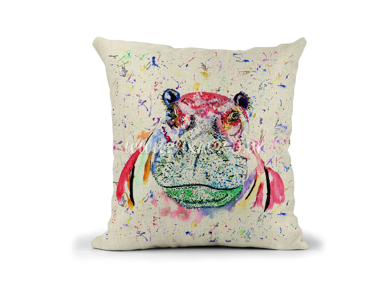 Hippo Hippopotamus safari animals wildlife Watercolour Rainbow Linnen Cushion With filling or cover only, 40x40cm