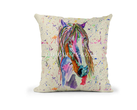 Horse Farm animals Watercolour Rainbow Linnen Cushion With filling or cover only, 40x40cm