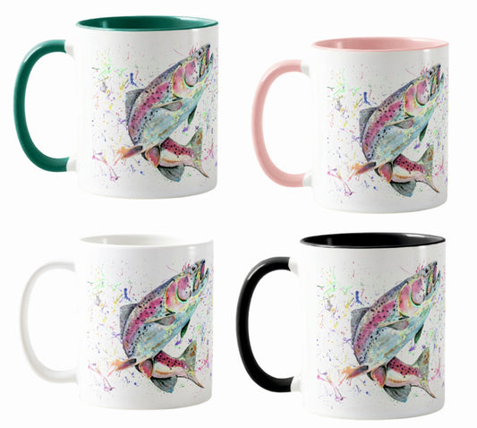 Trout Fish Watercolour Rainbow Art Coloured Mug Cup