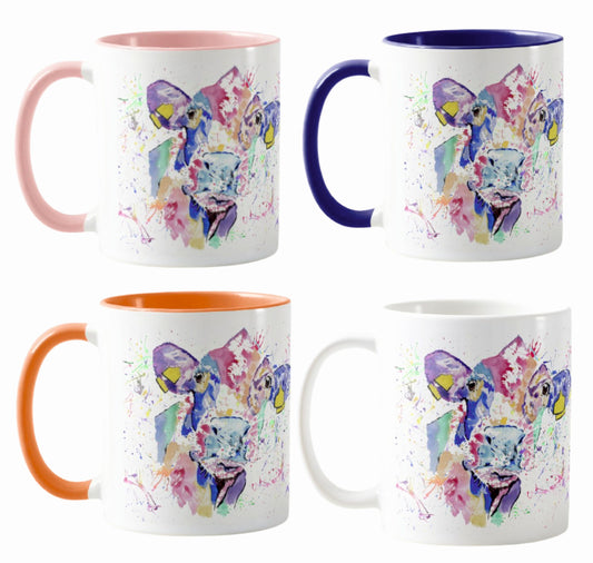 Cow Farm Animal Watercolour Rainbow Art Coloured Mug Cup