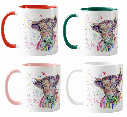 Cow Dexter Farm Animal Watercolour Rainbow Art Coloured Mug Cup