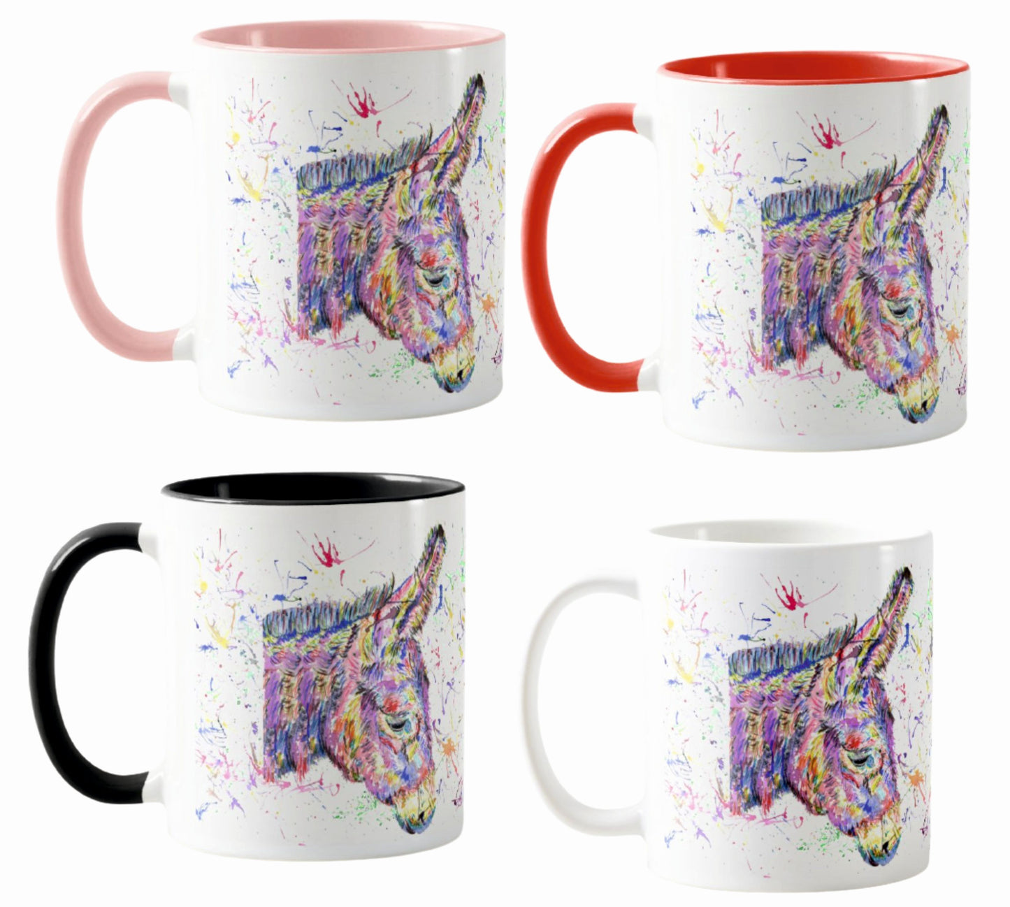 Donkey Farm Animal Watercolour Rainbow Art Coloured Mug Cup