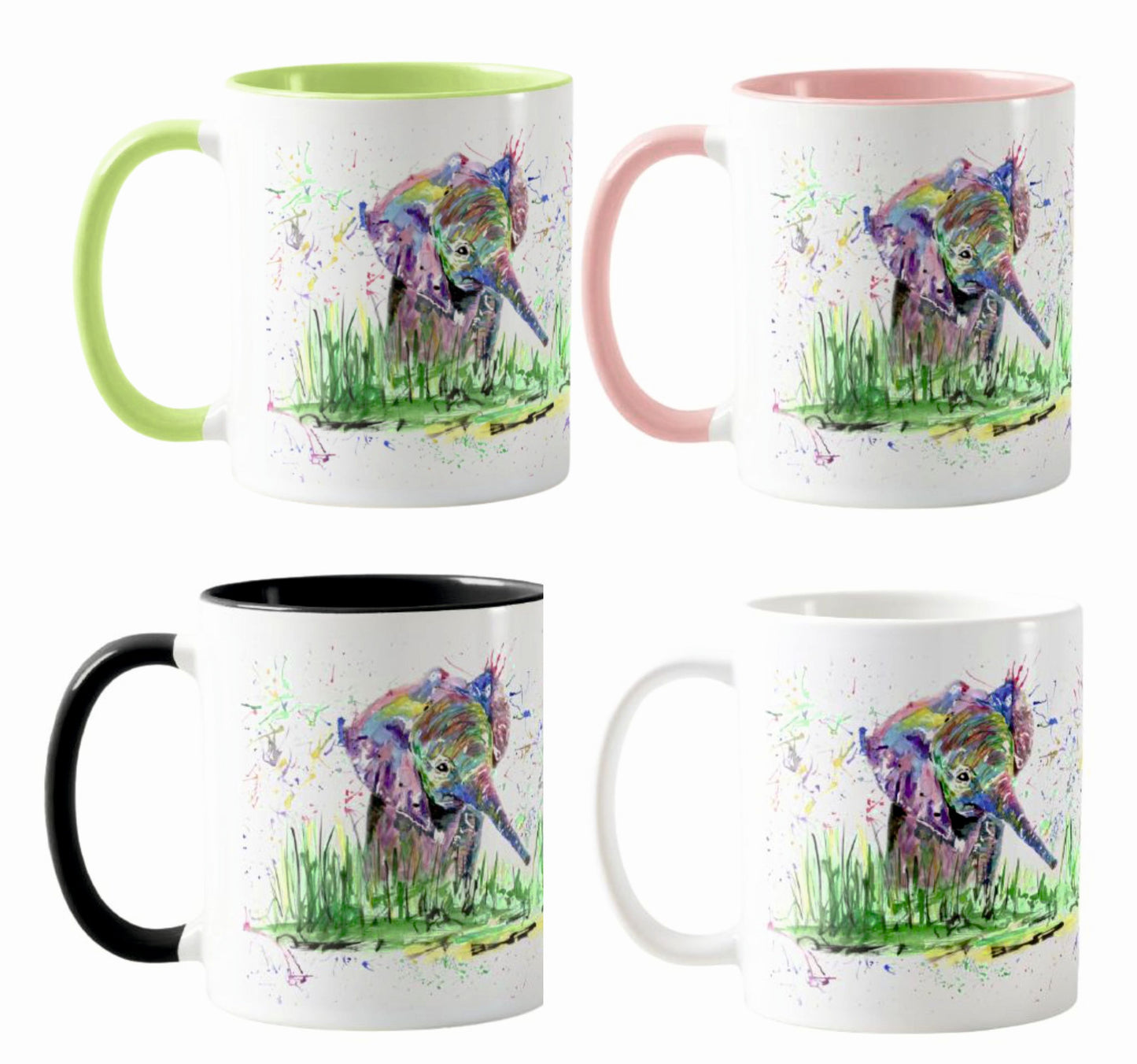 Elephant Baby animals safari Watercolour Rainbow Art Coloured Mug Cup