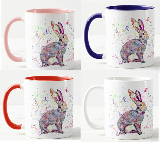 Hare Bunny Rabbit Animals Watercolour Rainbow Art Coloured Mug Cup