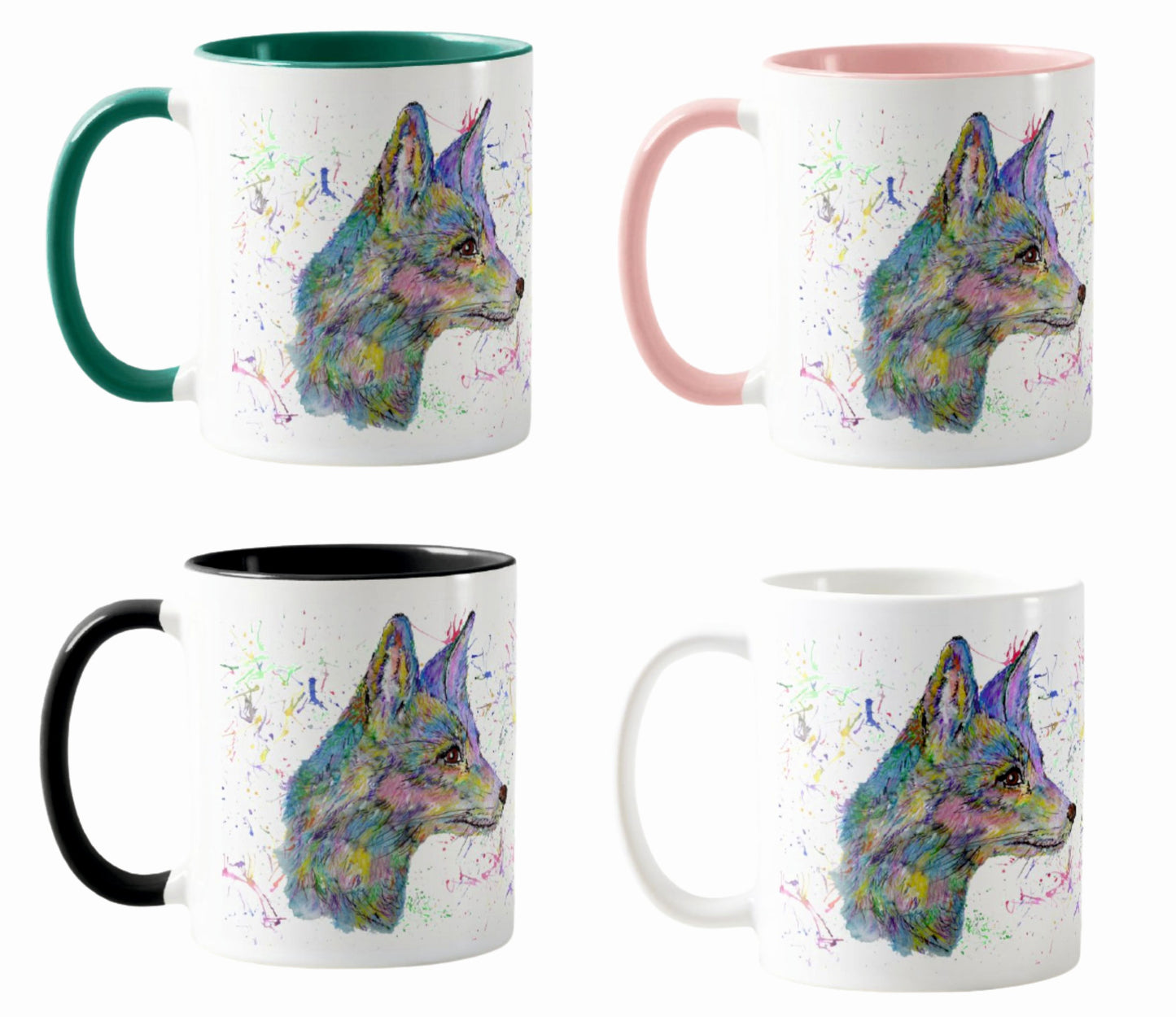 Fox wildlife animals Watercolour Rainbow Art Coloured Mug Cup