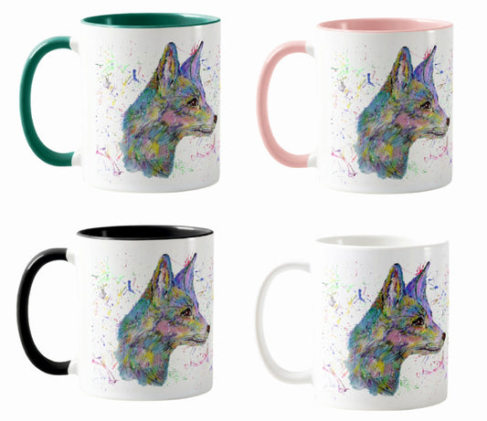 Fox wildlife animals Watercolour Rainbow Art Coloured Mug Cup