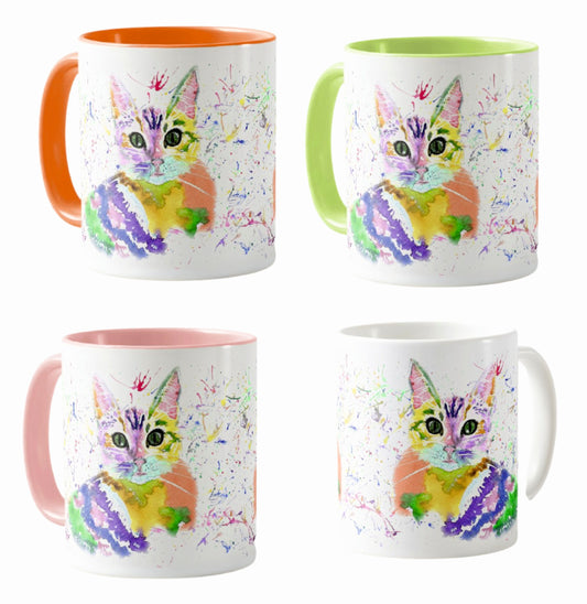 Kitten Cat Feline Animal Watercolour Rainbow Art Coloured Mug Cup