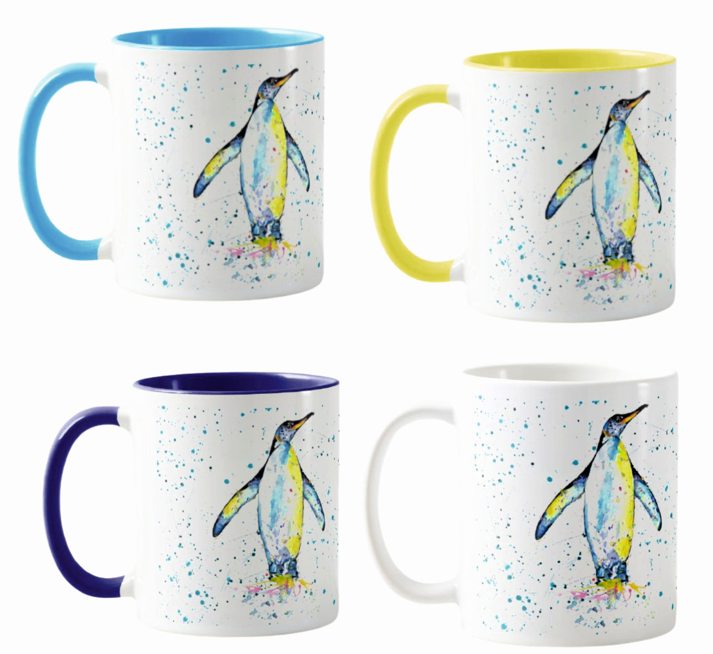 Penguin Bird animals Watercolour Rainbow Art Coloured Mug Cup