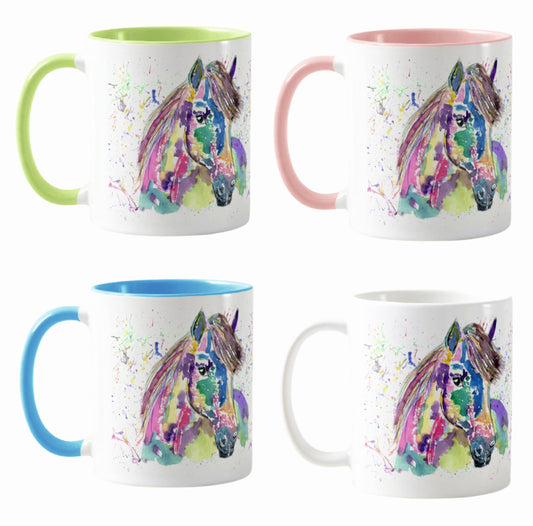 Pony Farm animals Watercolour Rainbow Art Coloured Mug Cup