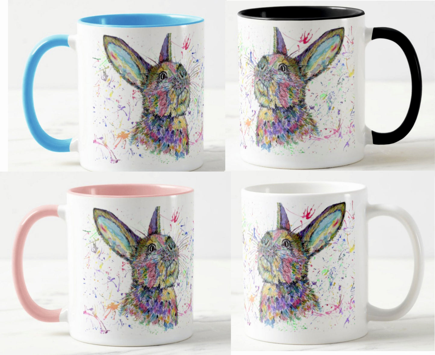 Rabbit Hare British Wildlife Animals Watercolour Rainbow Art Coloured Mug Cup