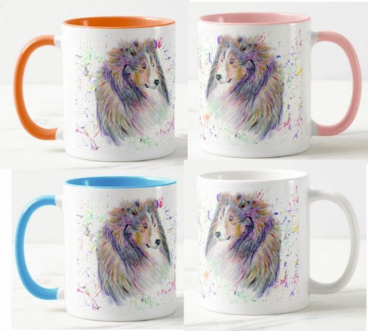 Sheltie Sheepdog Shelitie Dog Pet Animals Watercolour Rainbow Art Coloured Mug Cup