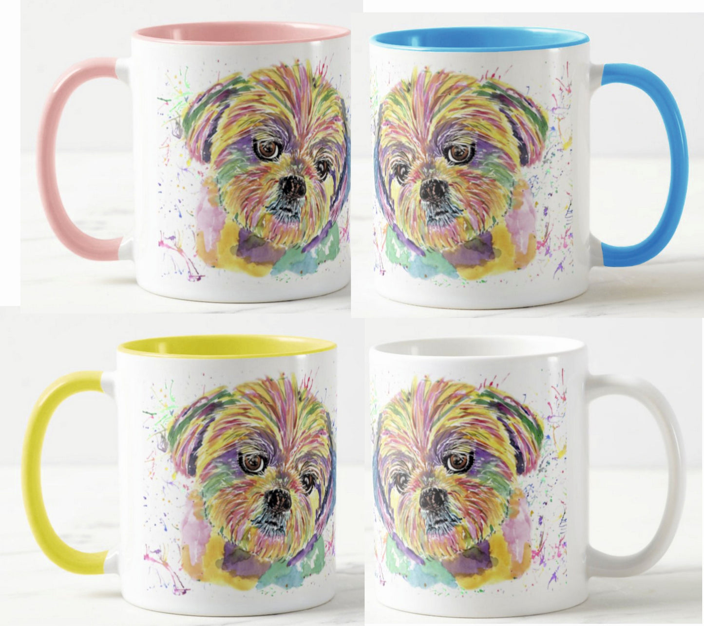 Shih Tzu Dog Pet Animals Watercolour Rainbow Art Coloured Mug Cup