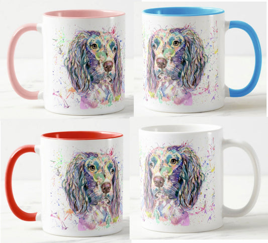 Spaniel Springer Dog Pet Animals Watercolour Rainbow Art Coloured Mug Cup