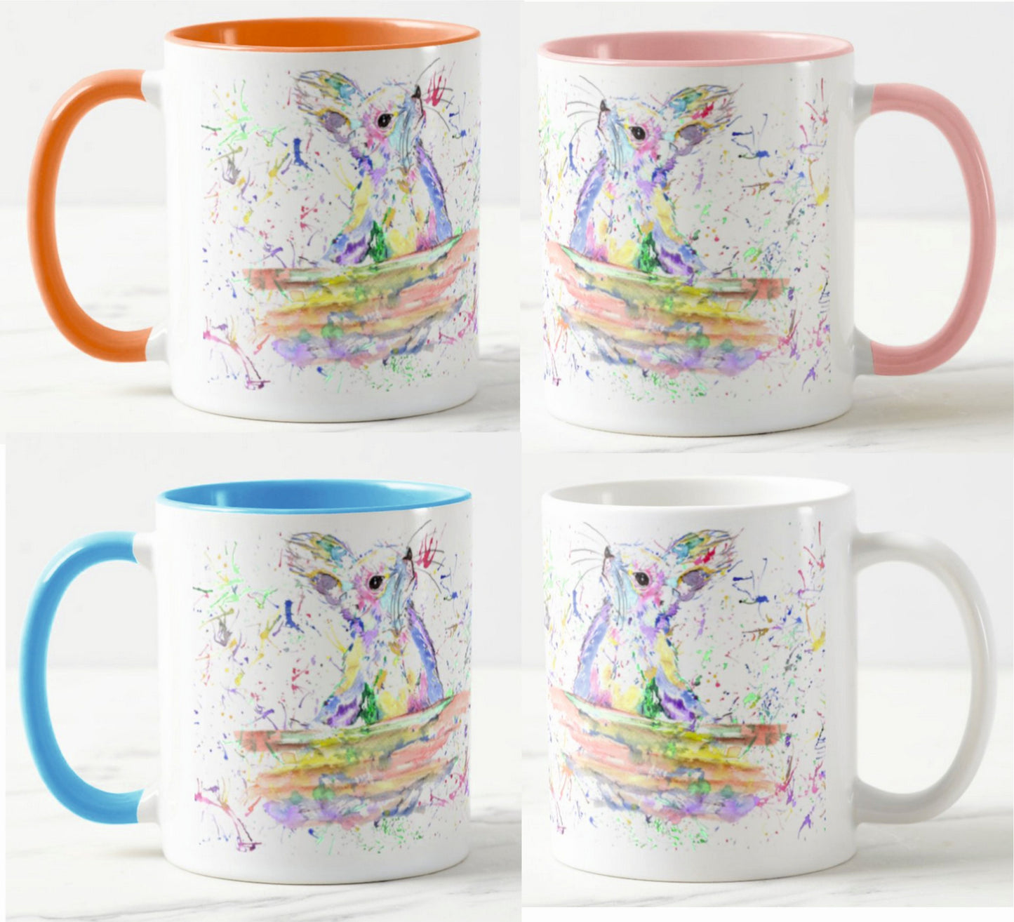 Squirrel British Wildlife Animals Watercolour Rainbow Art Coloured Mug Cup