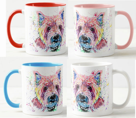 West Highland Terrier Scottish Dog Pet Animals Watercolour Rainbow Art Coloured Mug Cup