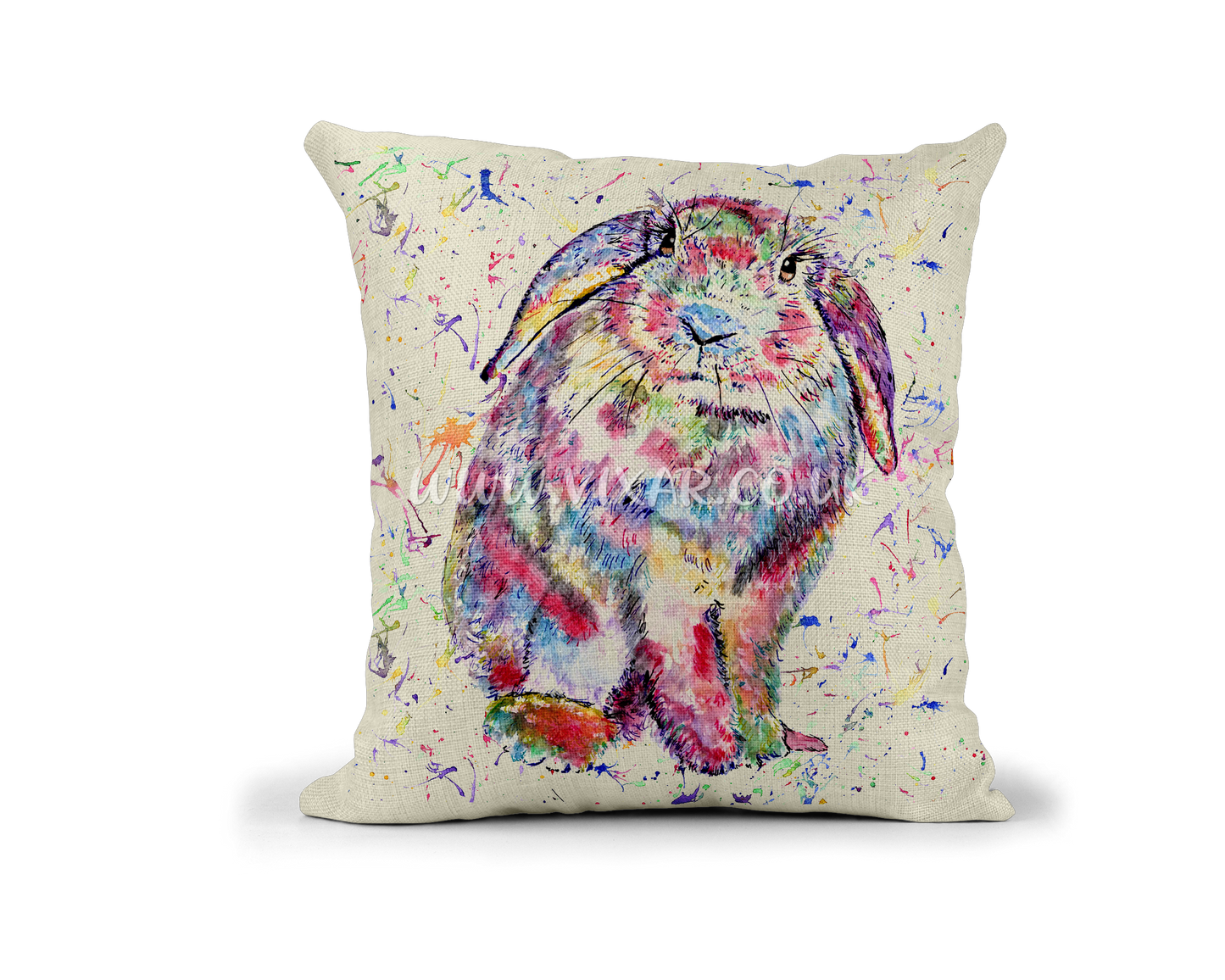 Lop Bunny Rabbit wildlife animals Watercolour Rainbow Linnen Cushion With filling or cover only, 40x40cm