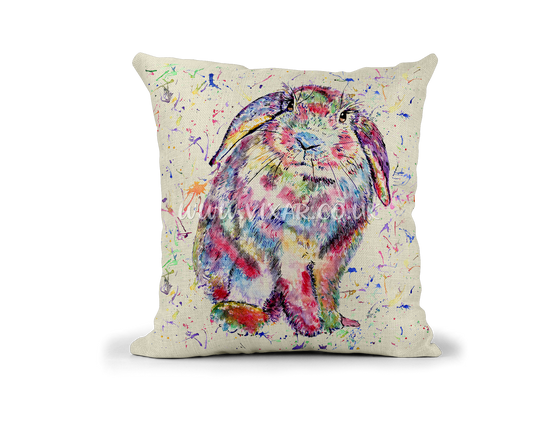 Lop Bunny Rabbit wildlife animals Watercolour Rainbow Linnen Cushion With filling or cover only, 40x40cm