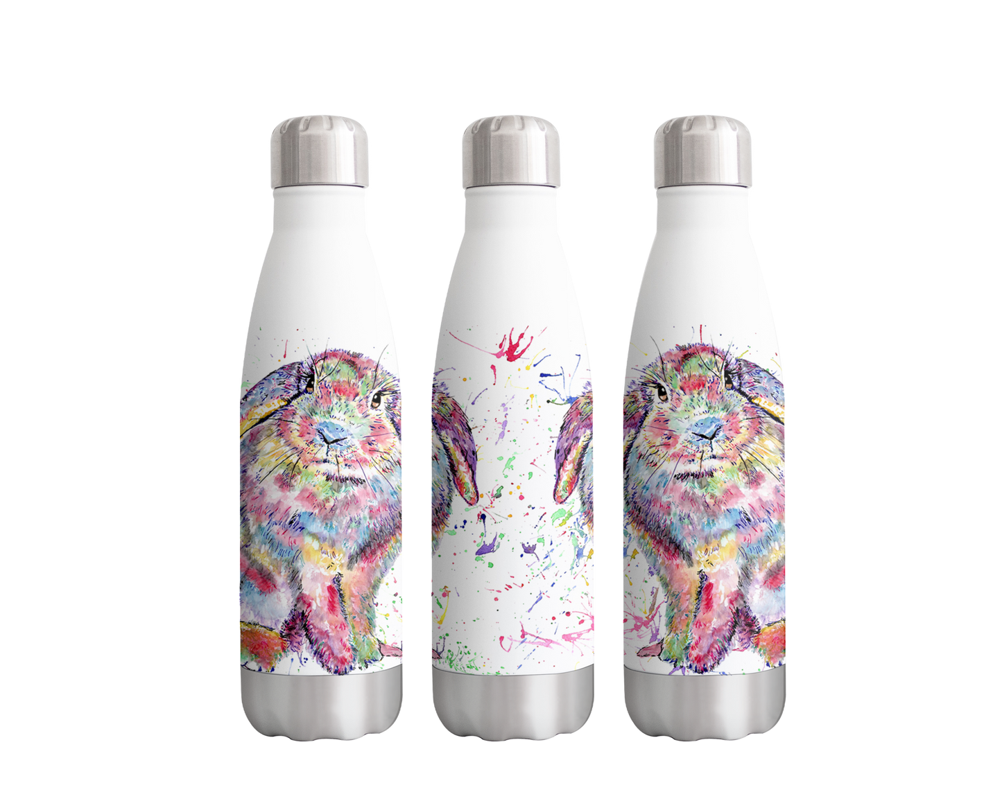 Lop Rabbit Bunny Eared Wildlife Animals Watercolour Rainbow Art Bottle  500ml