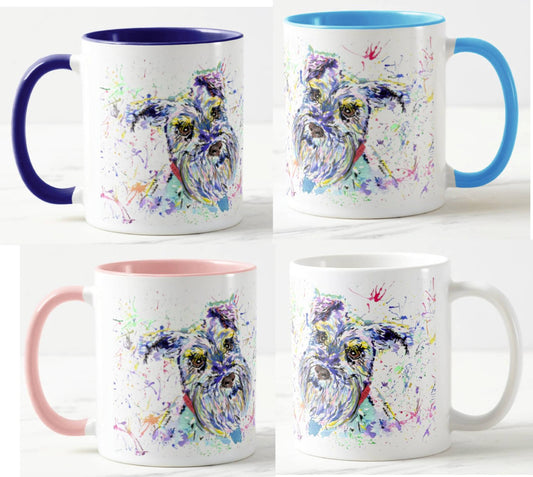 Schnauzer Terrier Dog Pet Animals Watercolour Rainbow Art Coloured Mug Cup