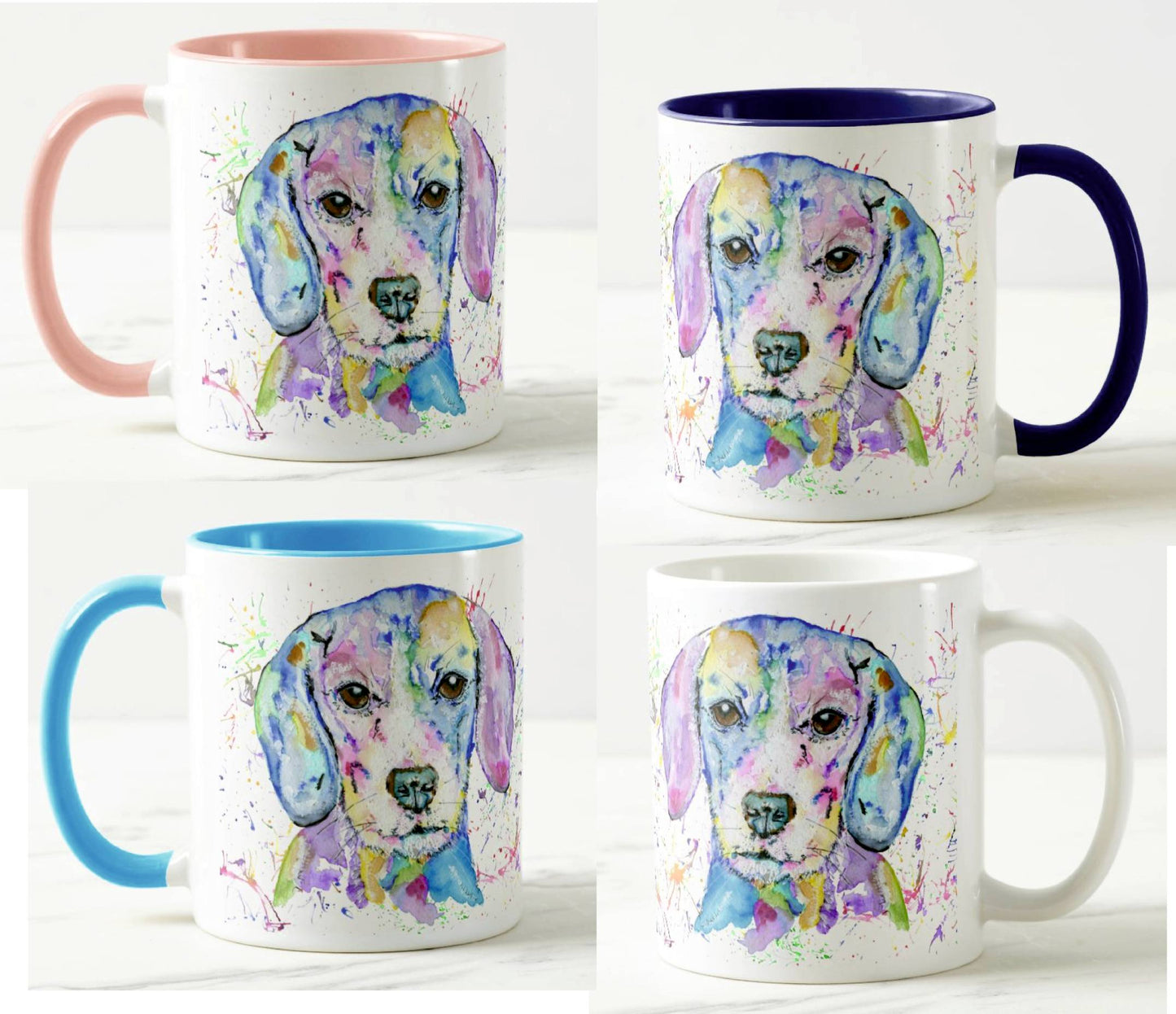 Beagle Hound hounting Dog Pet Animals Watercolour Rainbow Art Coloured Mug Cup