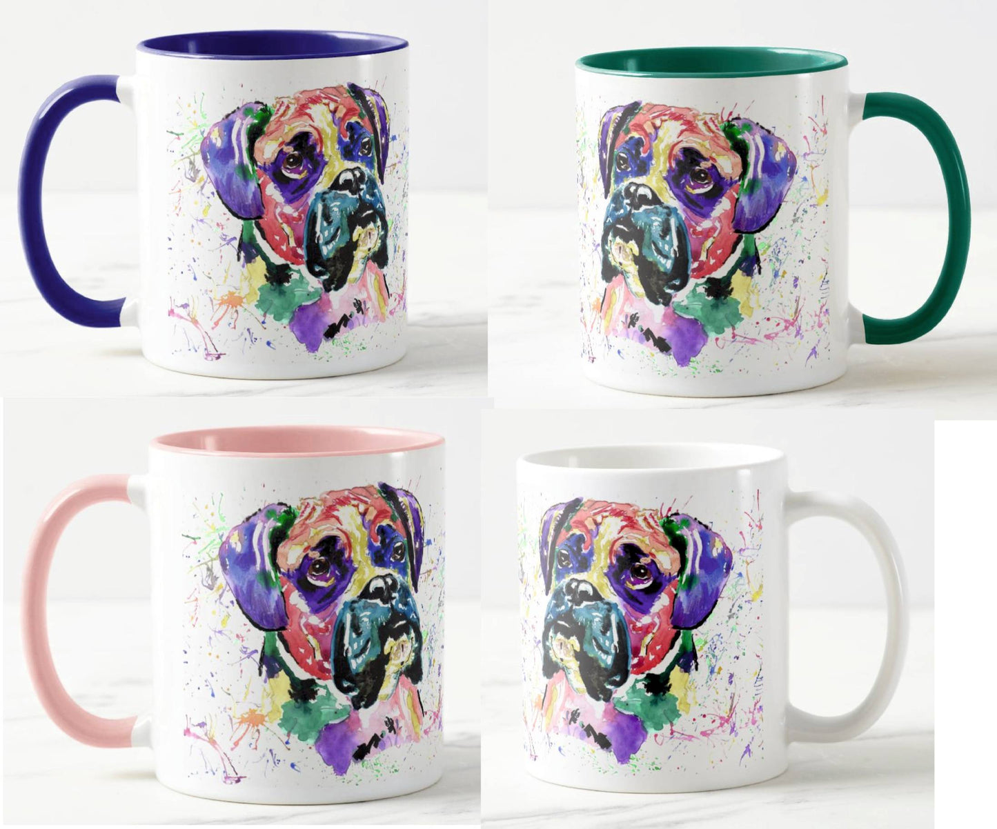 Boxer Bully Dog Pet Animals Watercolour Rainbow Art Coloured Mug Cup