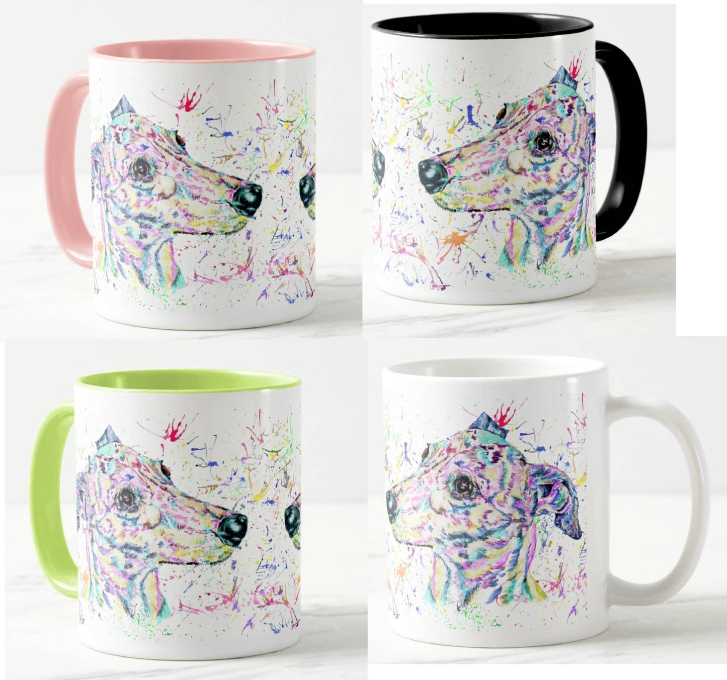 Greyhound Racing Dog Pet Animals Watercolour Rainbow Art Coloured Mug Cup