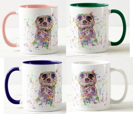 Meerkat Dessert Wildlife Animals Watercolour Rainbow Art Coloured Mug Cup