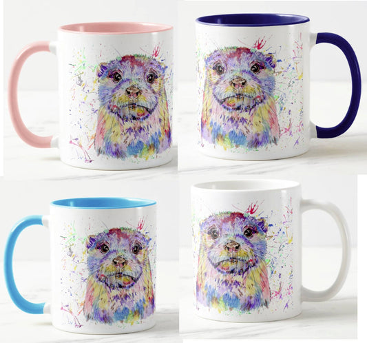 Otter British Wildlife animals Watercolour Rainbow Art Coloured Mug Cup